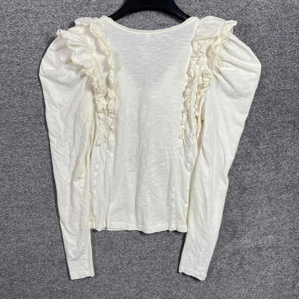 Anthropologie Top Womens S Cream White Ruffle V-Neck Puff Sleeve Cotton